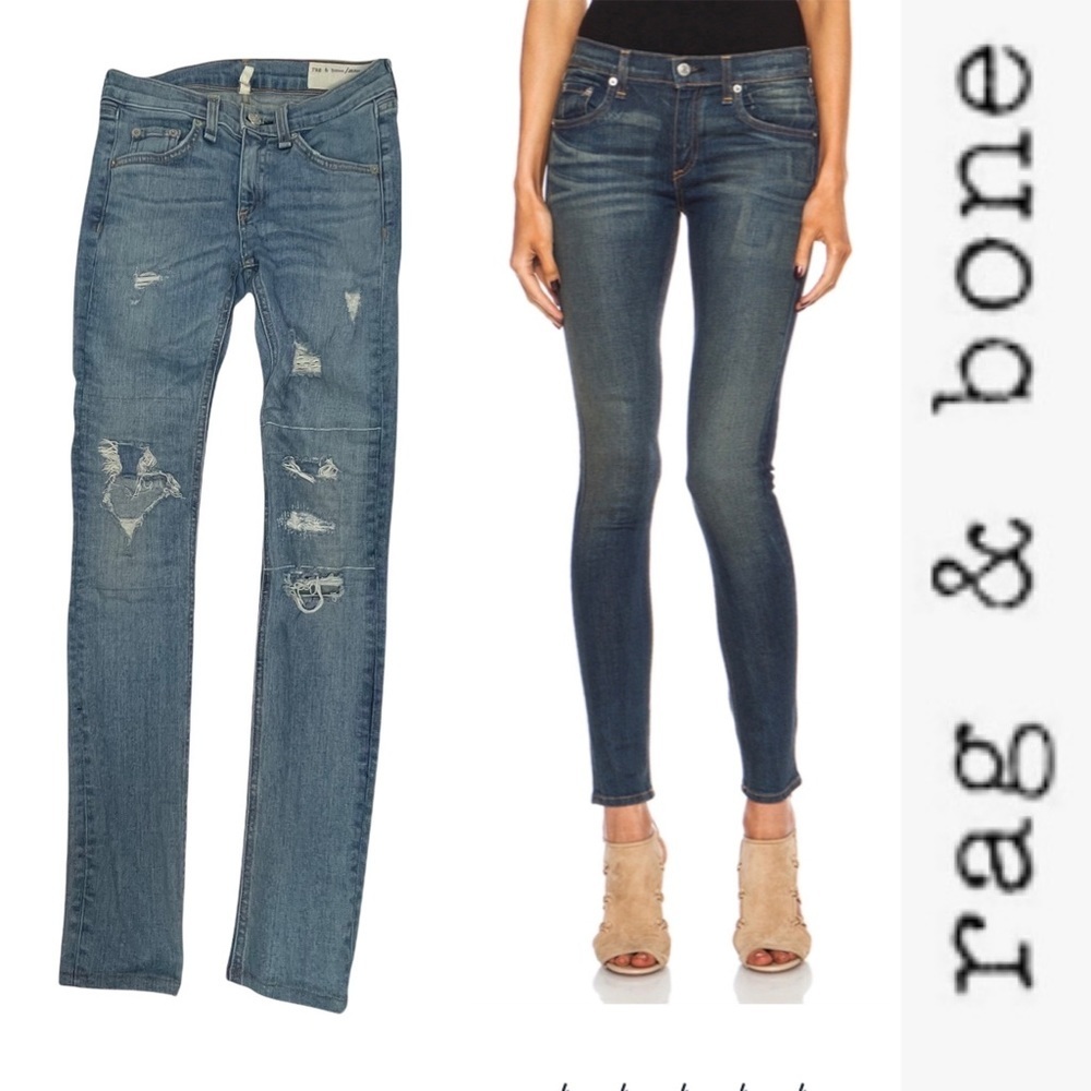 Rag + Bone Super Skinny Distressed Destructed Jeans 25